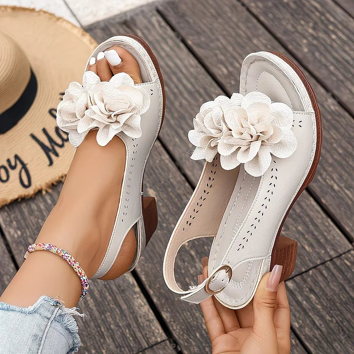 Gayanthi | Floral Open Toe Slingback Heels