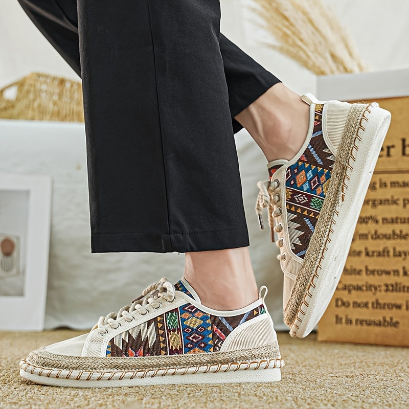 Malek | Lace-Up Patterned Canvas Espadrille Sneakers
