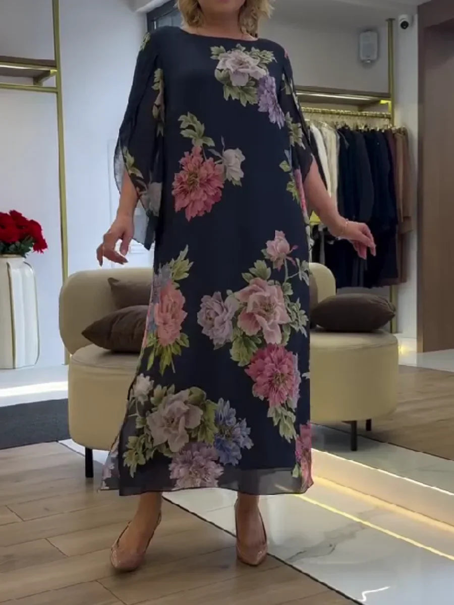 Yael | Floral Print Navy Maxi Dress Loose Fit