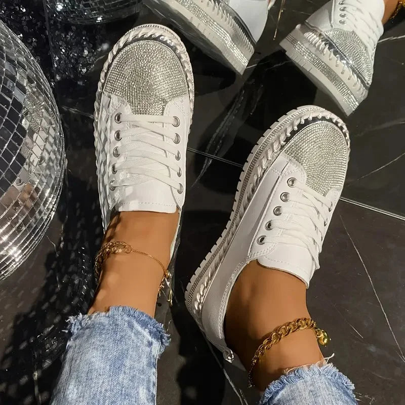 Draya | Rhinestone Lace-Up Low-Top Sneakers
