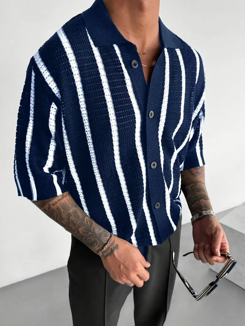 Cordell | Striped Short Sleeve Button Knit Shirt