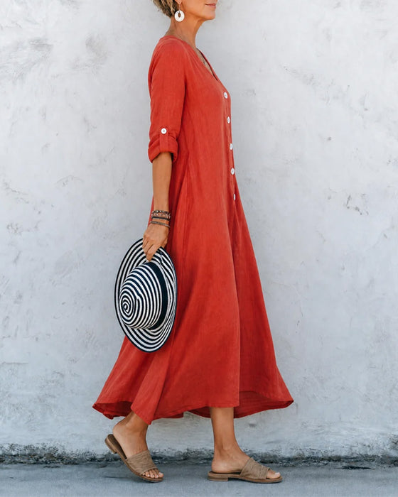 Lizie | Long V Neck Button Front Maxi Dress