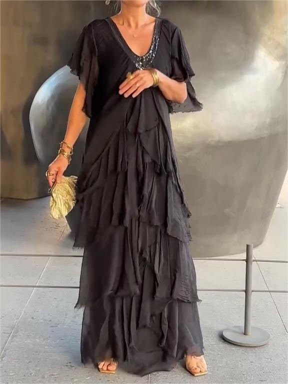 Carlijn | V-Neck Ruffle Maxi Dress Flutter Sleeve