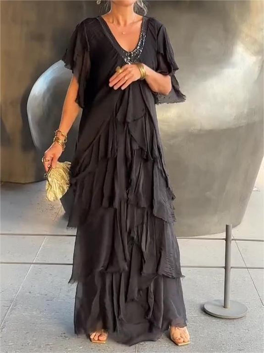 Carlijn | V-Neck Ruffle Maxi Dress Flutter Sleeve
