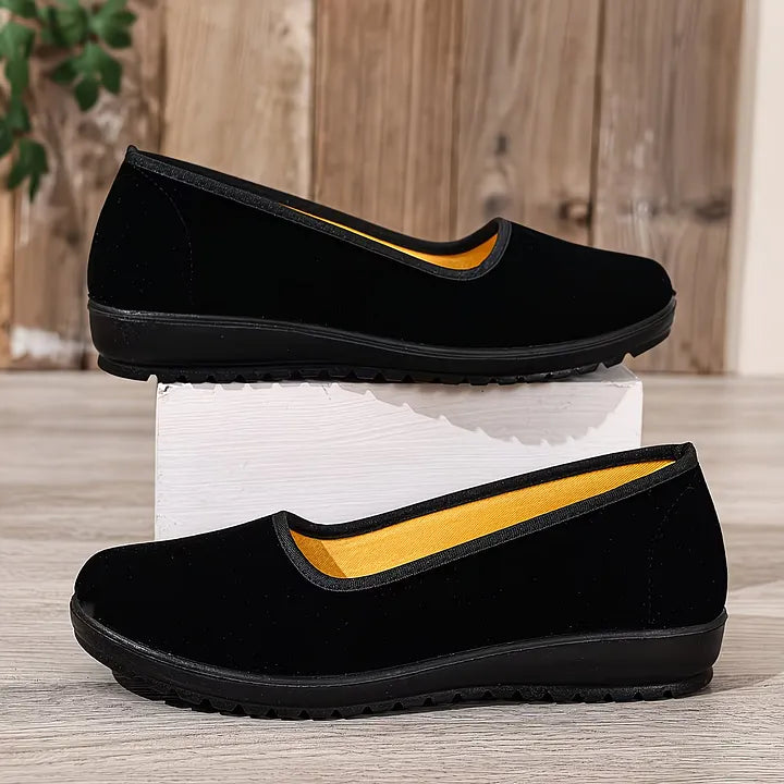 Sumaiya | Black Slip On Flat Shoes