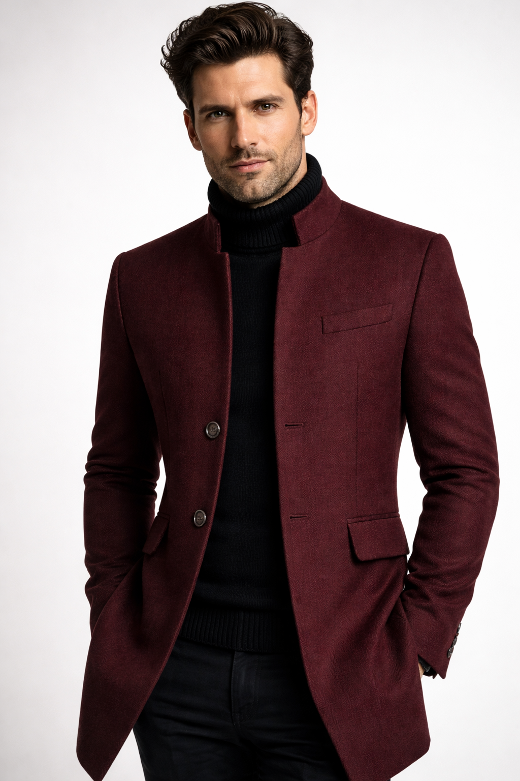 Wilburn | Coat with Stand Collar and Button Closure