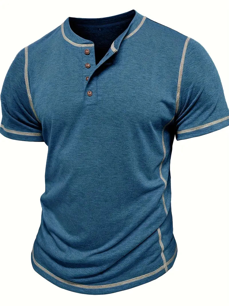 Orazio | Henley Short Sleeve Contrast Stitch Shirt