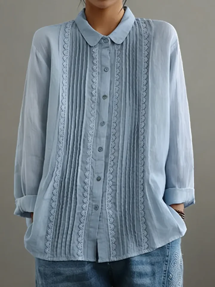 Tzurya | Long Sleeve Pleated Button-Front Blouse