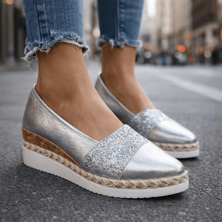 Jahaira | Pointed Toe Glitter Wedge Loafers