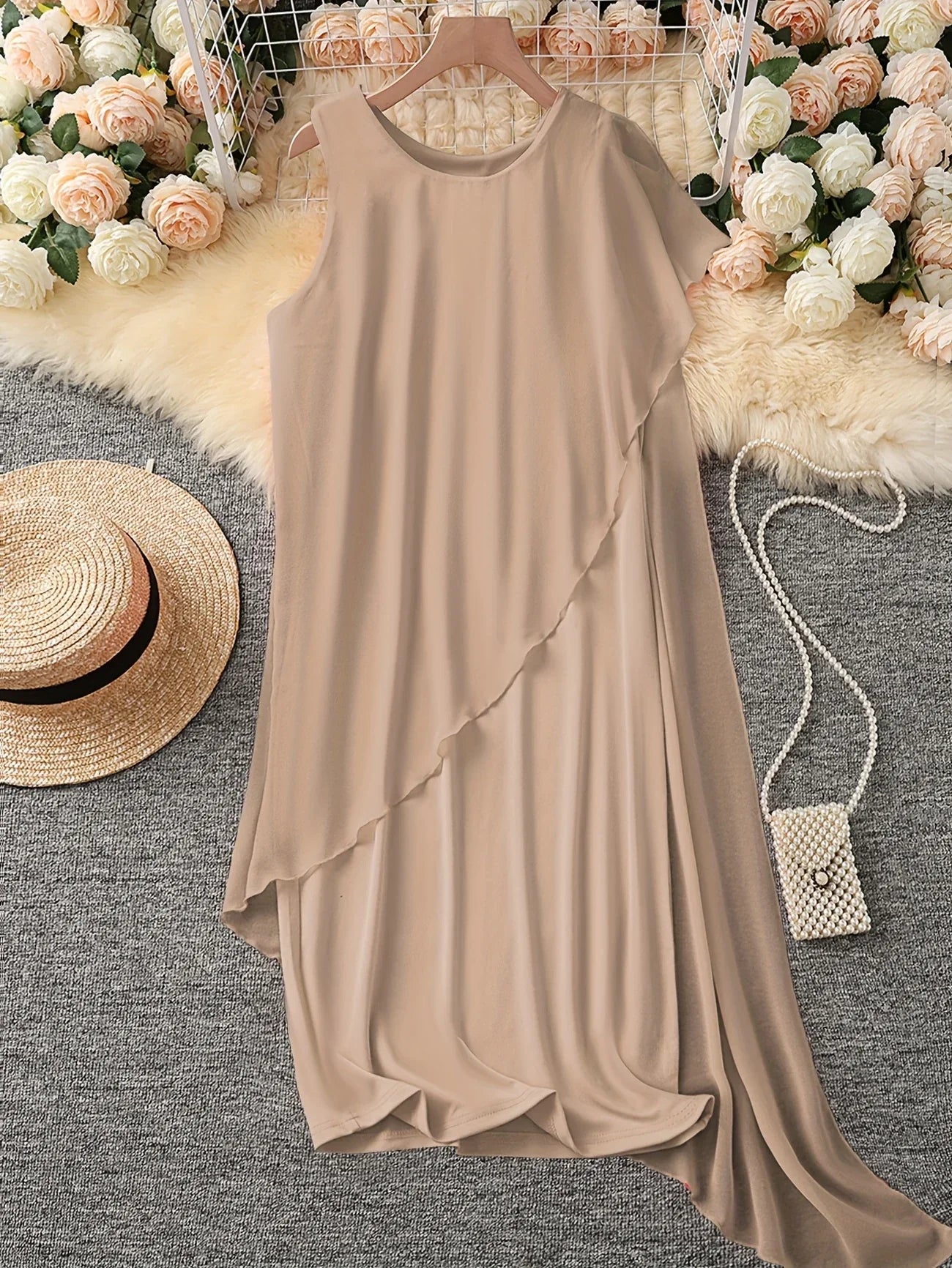 Maren | Sleeveless Asymmetrical Overlay Midi Dress