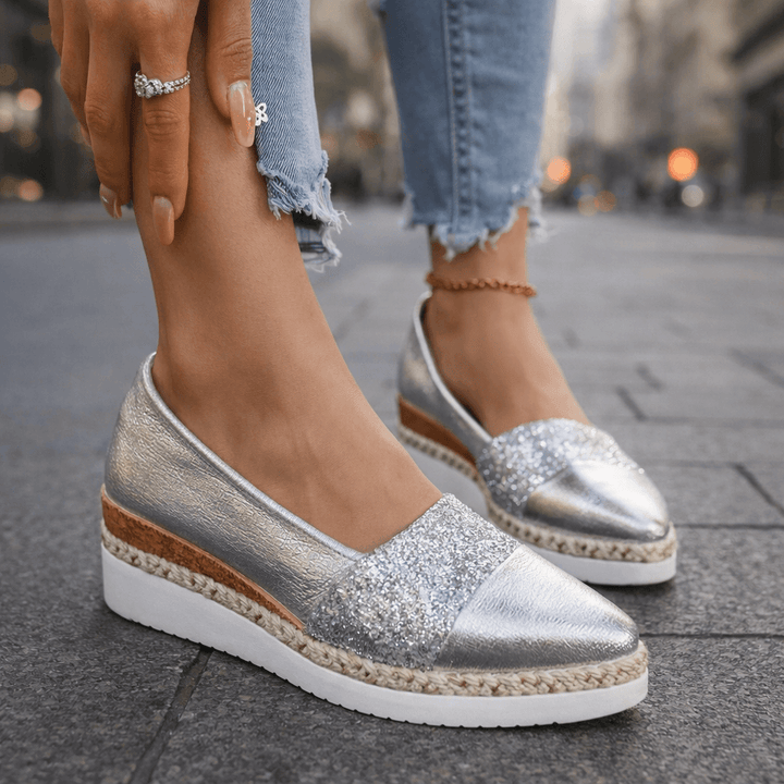 Jahaira | Pointed Toe Glitter Wedge Loafers