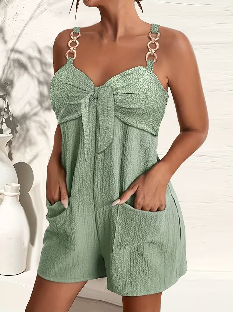 Loaiza - Sleeveless Chain Strap Tie Front Romper