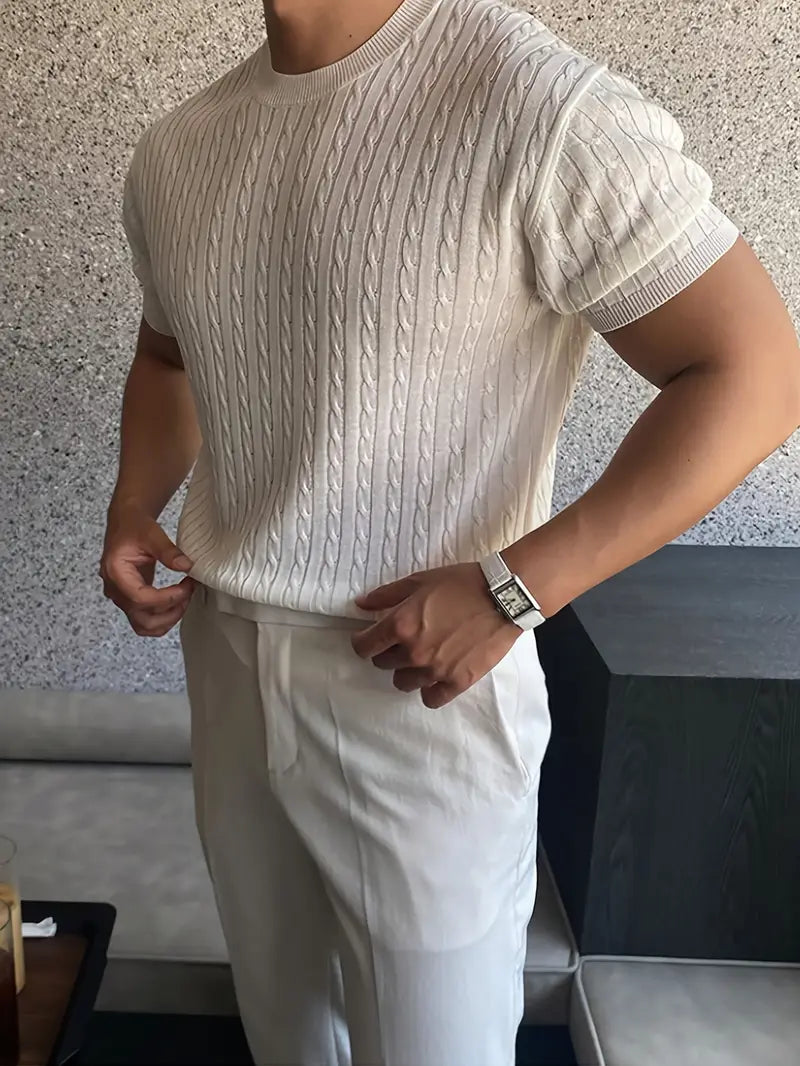 Kiril - Cable Knit Short Sleeve Crewneck Jumper