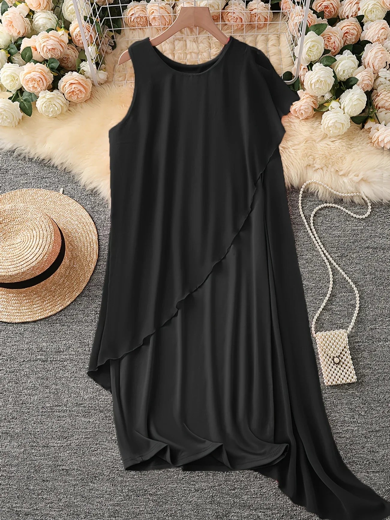 Maren | Sleeveless Asymmetrical Overlay Midi Dress