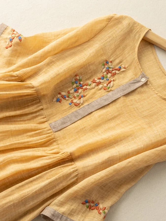Ruth - Embroidered Midi Dress Three Quarter Sleeves