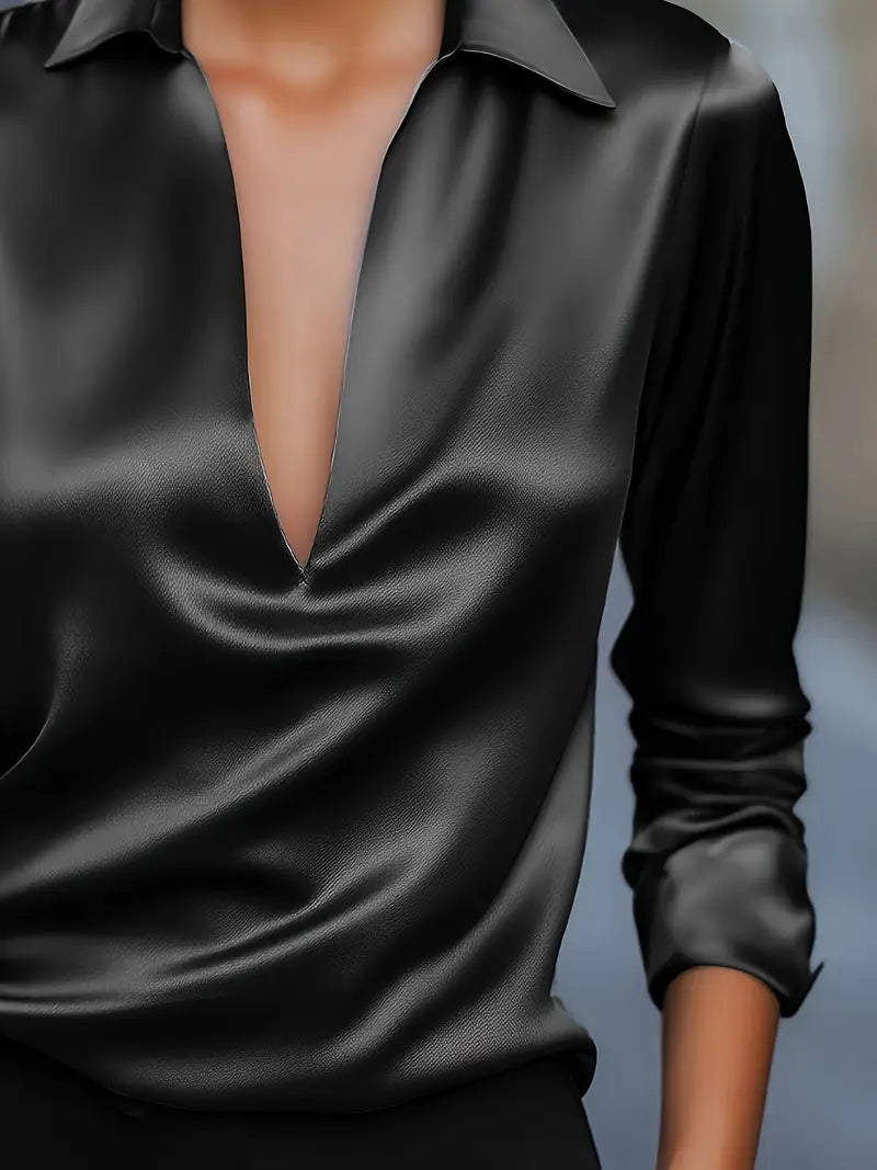 Lianyandra | V-Neck Satin Blouse in Light Pink