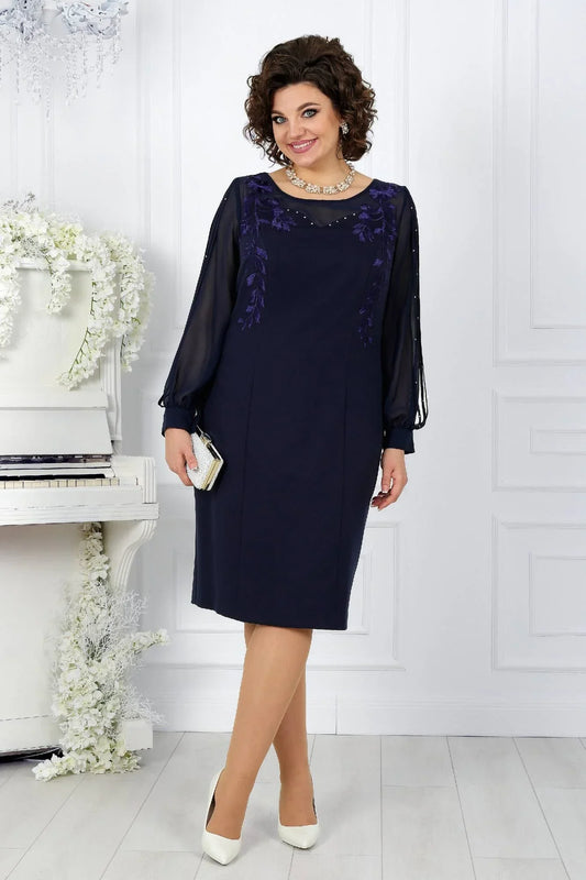 Katreen | Floral Embroidered Long Sleeve Midi Dress