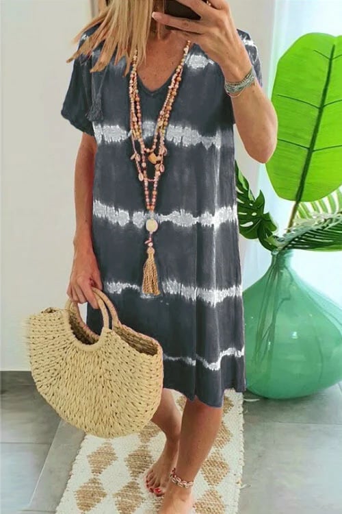 Herma | V Neck Tie Dye Loose Midi Dress