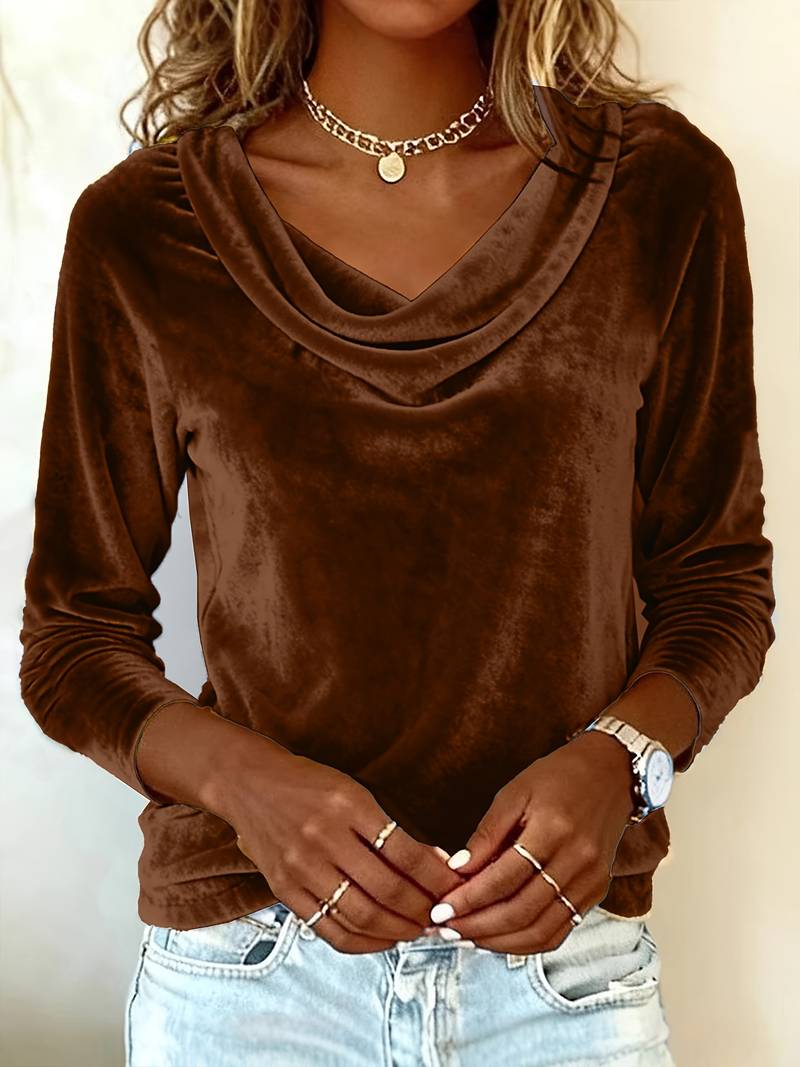 Ghania | Long Sleeve Velvet Cowl Neck Top