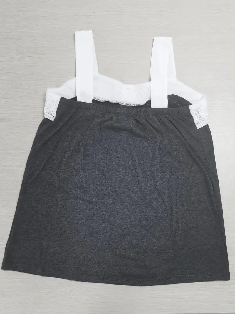 Malinda | Sleeveless Lace Trim Button Tank Top