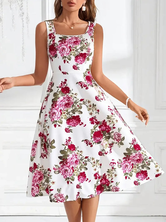 Nikolina | Sleeveless Floral A-Line Midi Dress