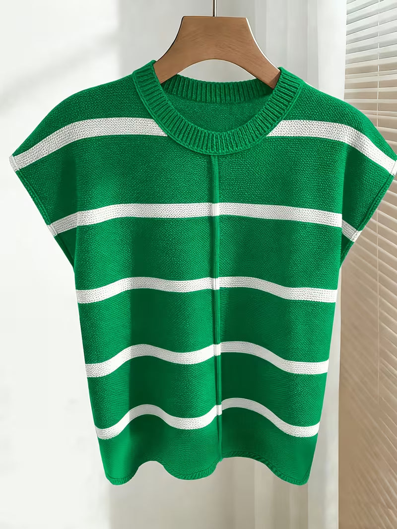 Enila | Striped Knit Sweater with Short Sleeves