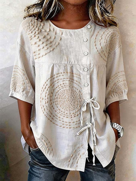 Hydda | Textured Embroidery Linen Button Blouse Women