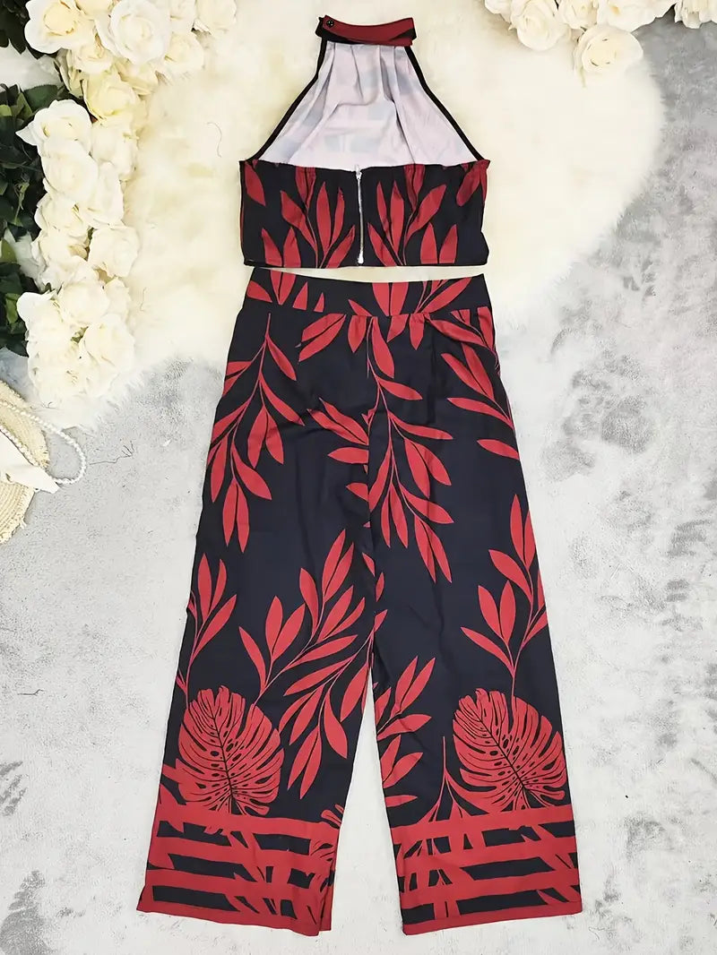 Zirina | Halter Crop Top Wide Leg Set