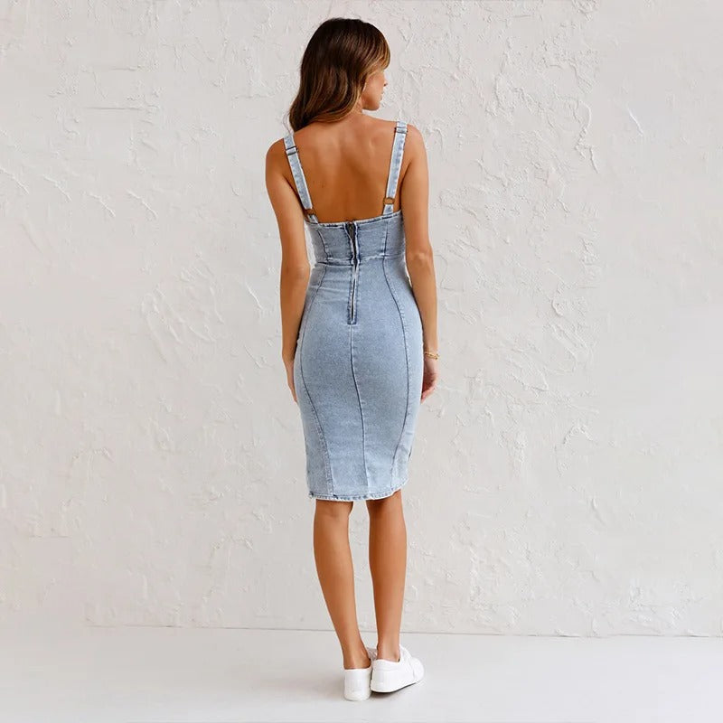 Janae | Denim Dress With Zip Front Side Slit