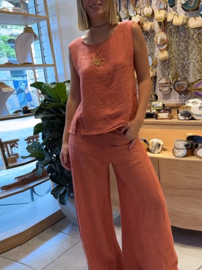 Leonila | Two-Piece Set Sleeveless Top Wide-Leg Pants