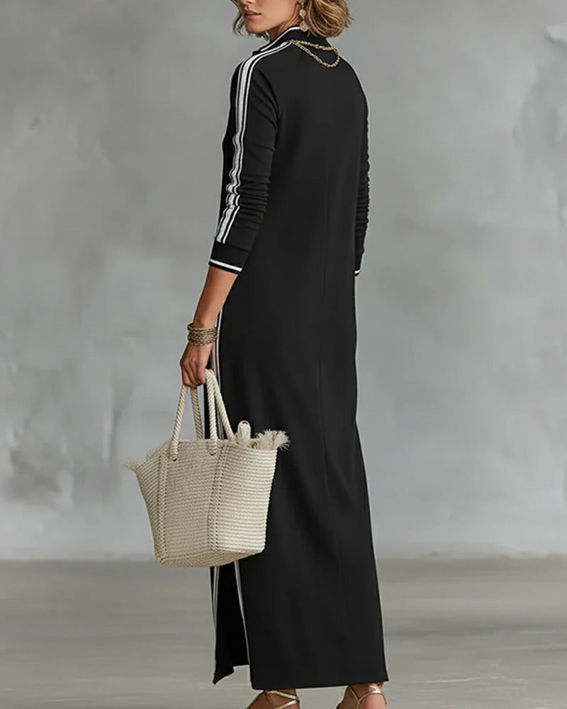 Sirilak | Maxi Dress Contrast Stripe Button Placket
