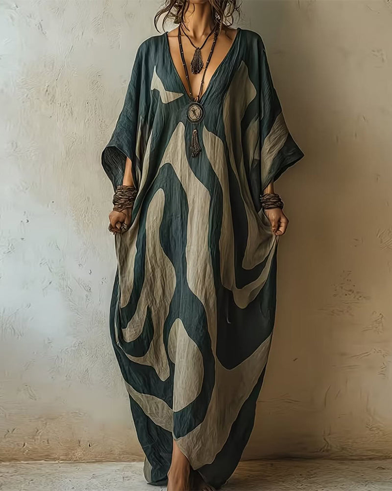 Briina | V-Neck Abstract Pattern Maxi Dress