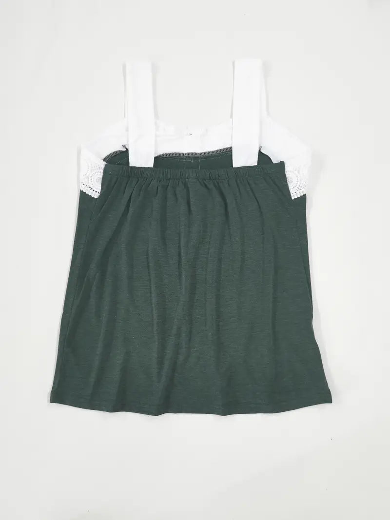 Malinda | Sleeveless Lace Trim Button Tank Top