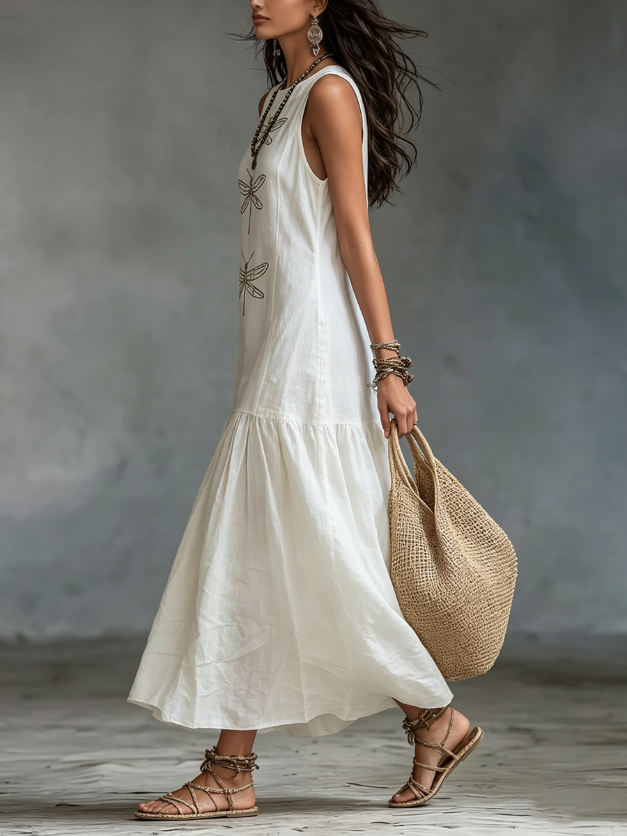 Kevina | Sleeveless Dragonfly Print Maxi Dress