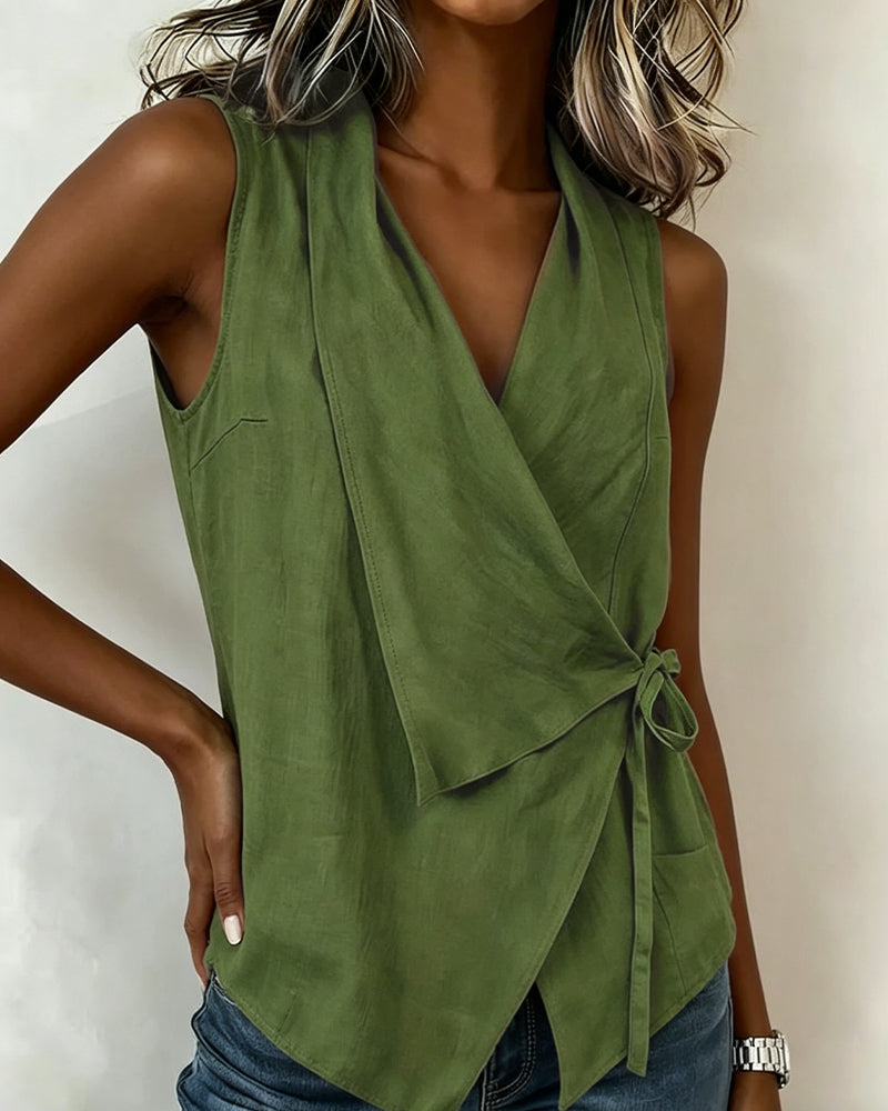 Anily | Sleeveless Wrap Front Tie Tank Top