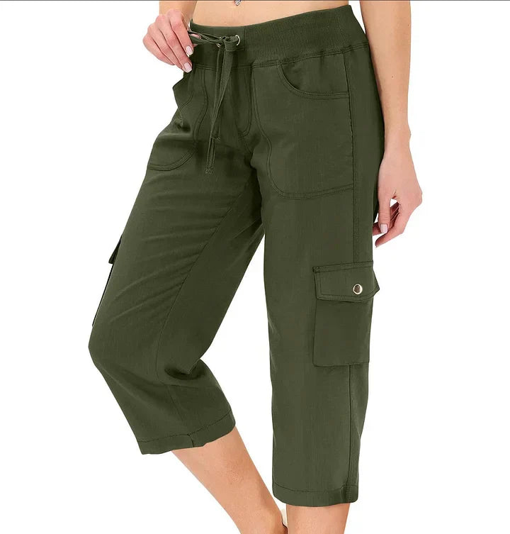 Mileni - High Waist Capri Cargo Drawstring Pants With Pockets