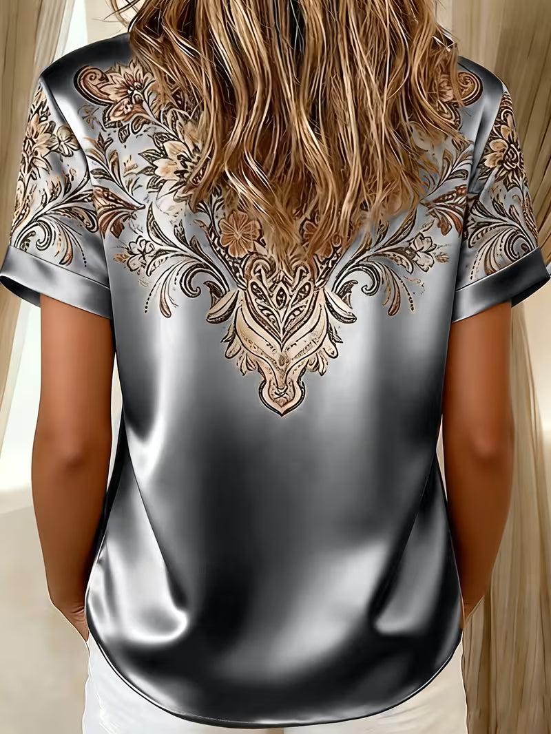 Zirmela | Floral Print Short Sleeve Button Up Top