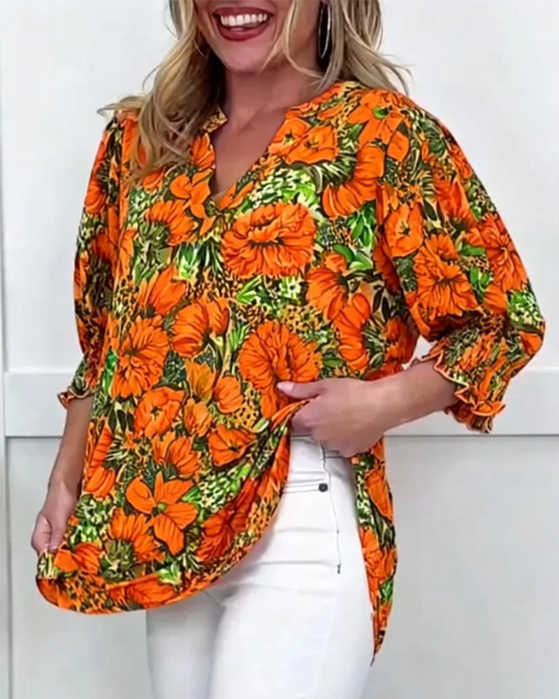 Niliza | Floral Print V-Neck Tunic Blouse