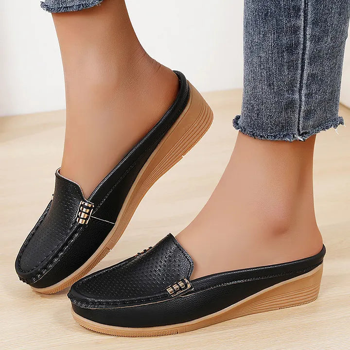 Morgani | Slip On Wedge Moccasin Mule Shoes