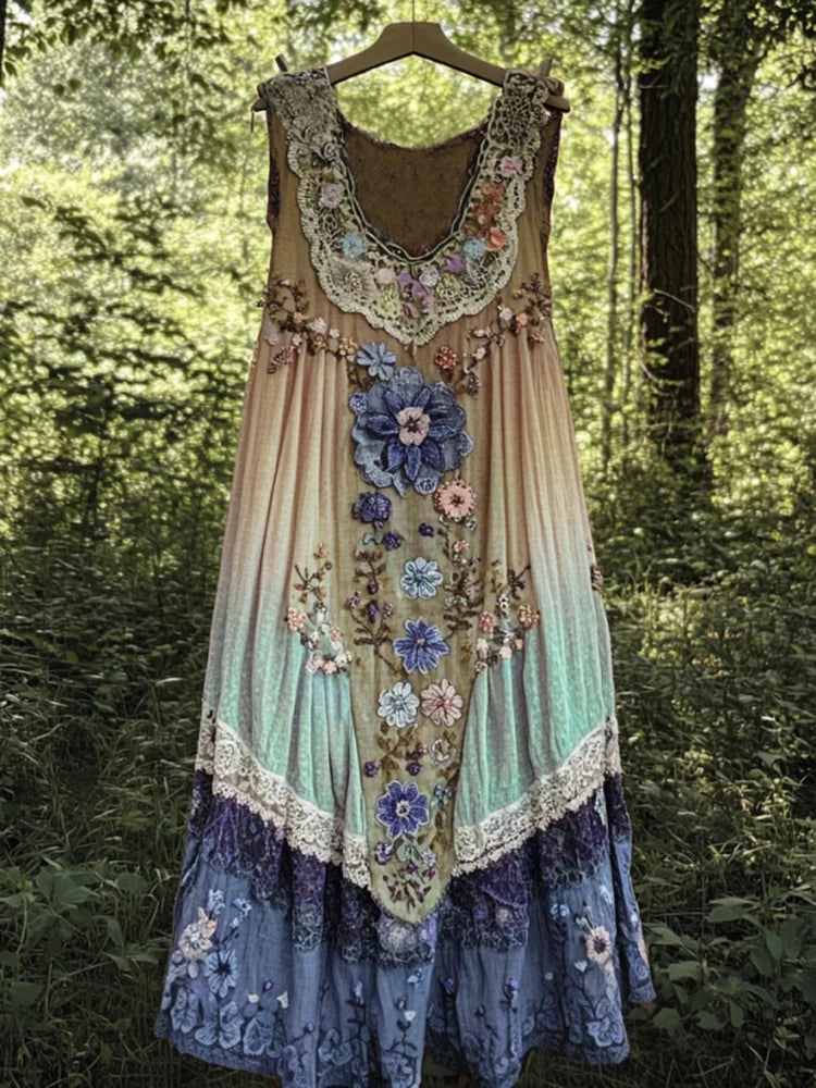 Evabella | Patchwork Floral Sleeveless Tank Maxi Dress