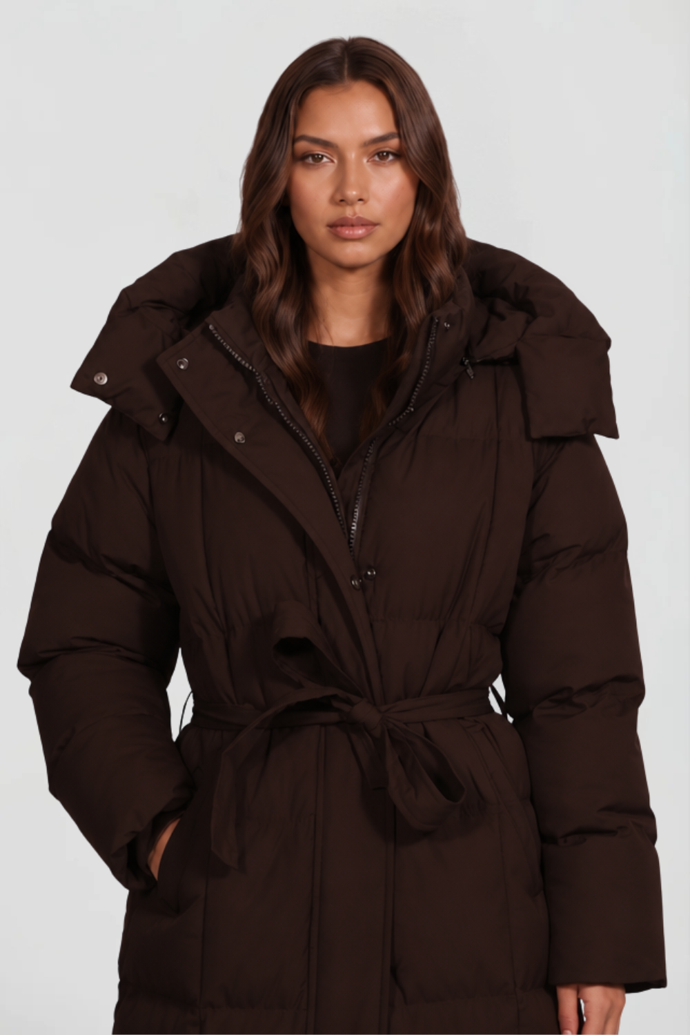 Evelinida | Long Puffer Coat with Hood and Belt