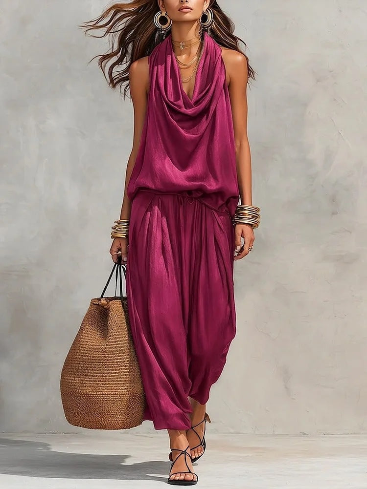 Katerina | Sleeveless Draped Two Piece Trouser Set