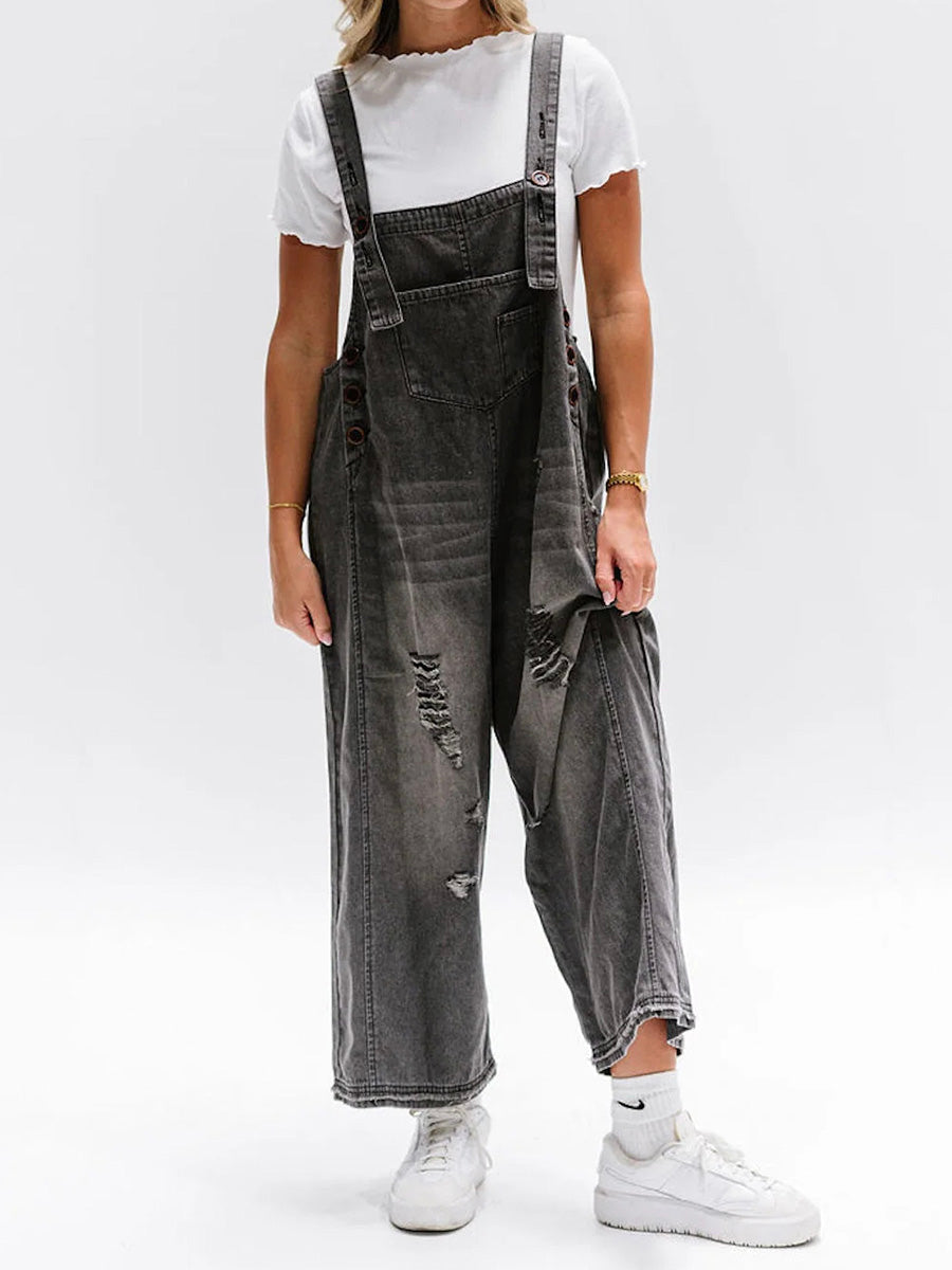 Clarice | Denim Overalls Loose Fit Distressed