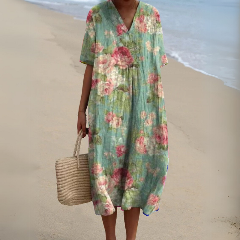 Lora | Floral Print V Neck Midi Dress