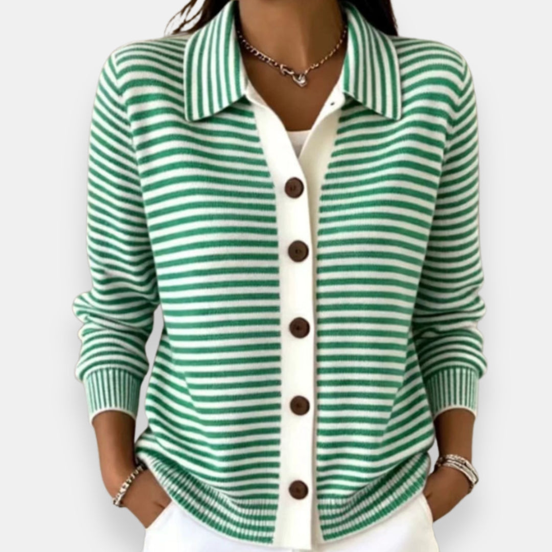 Talaoira | Striped Buttoned Cardigan with Long Sleeves