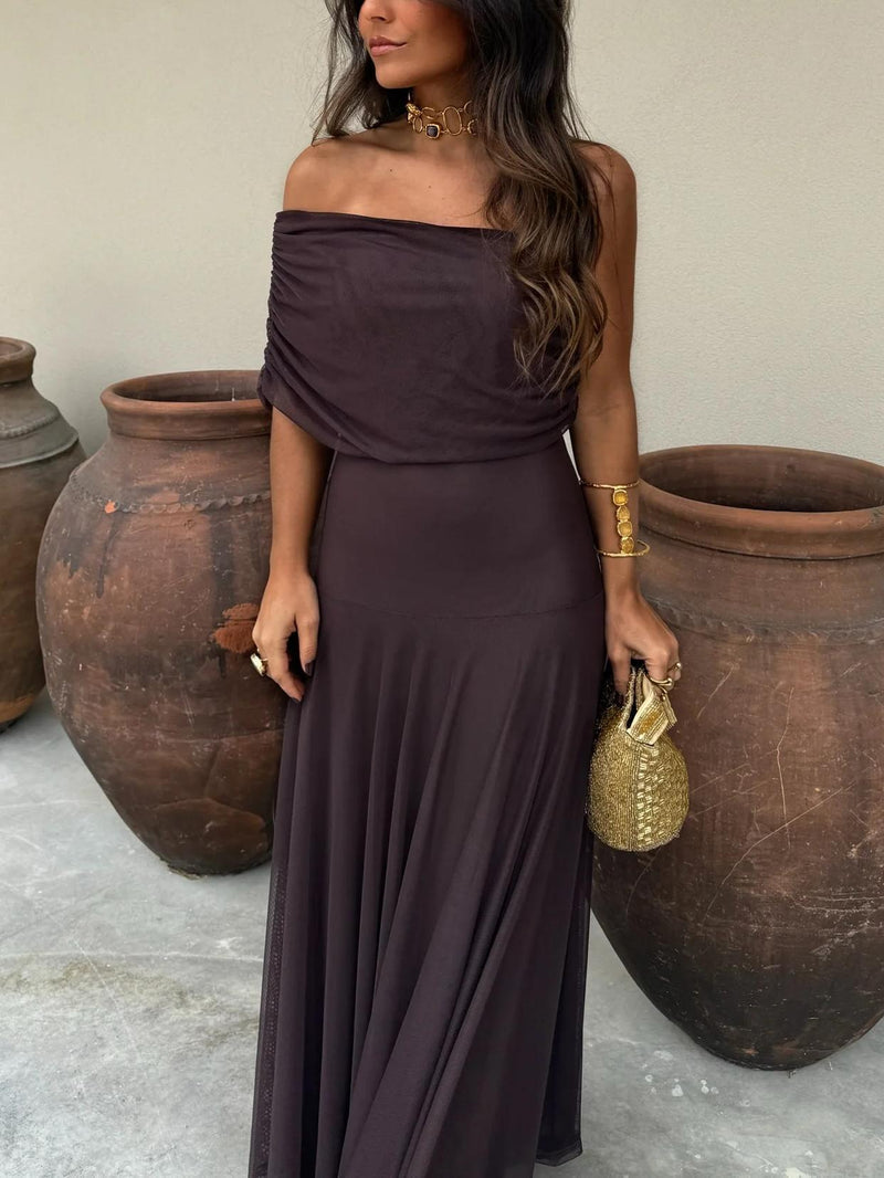 Dainia | Off Shoulder Sheer Hem Maxi Dress