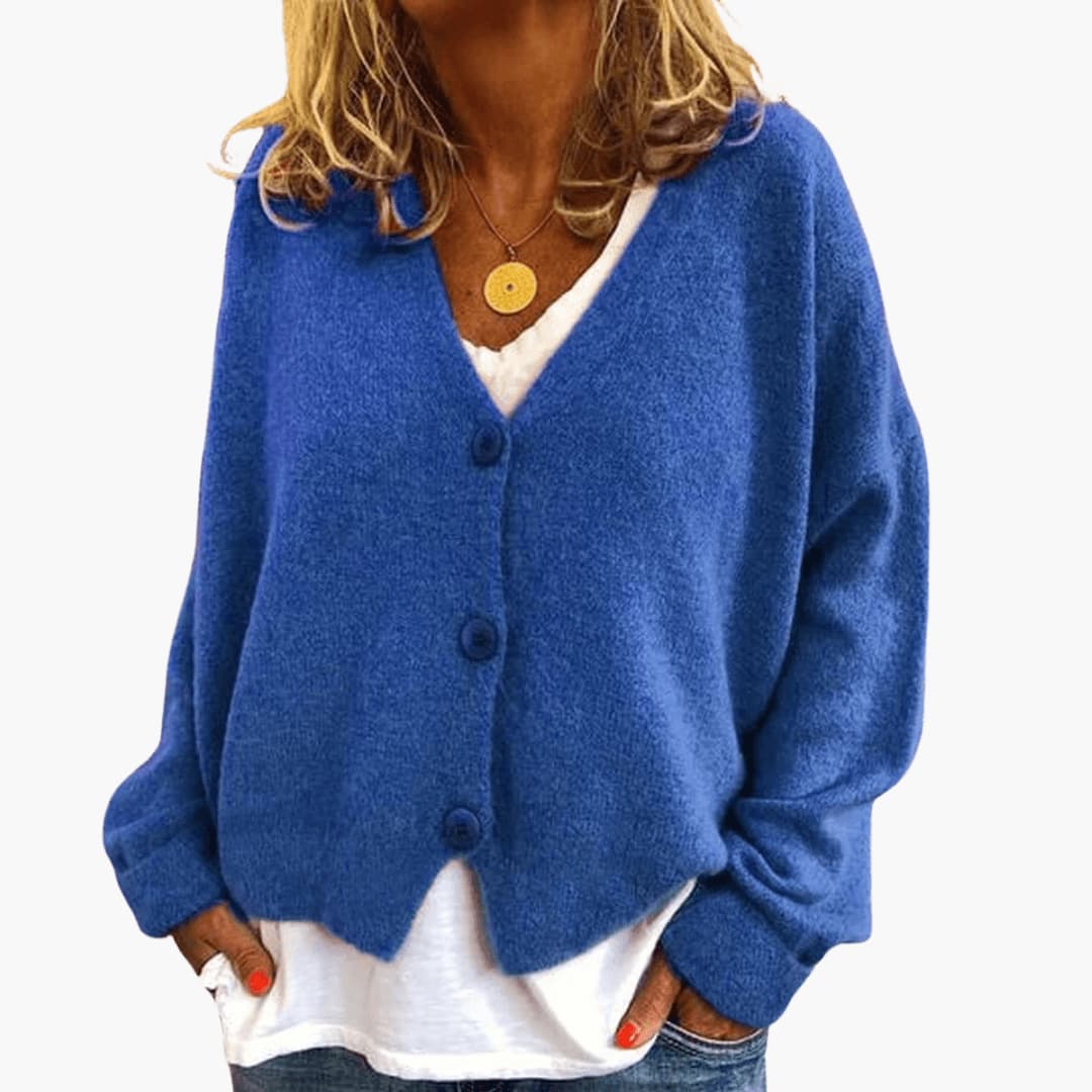 Lucrora | Long Sleeve Knitted Cardigan with Button Front