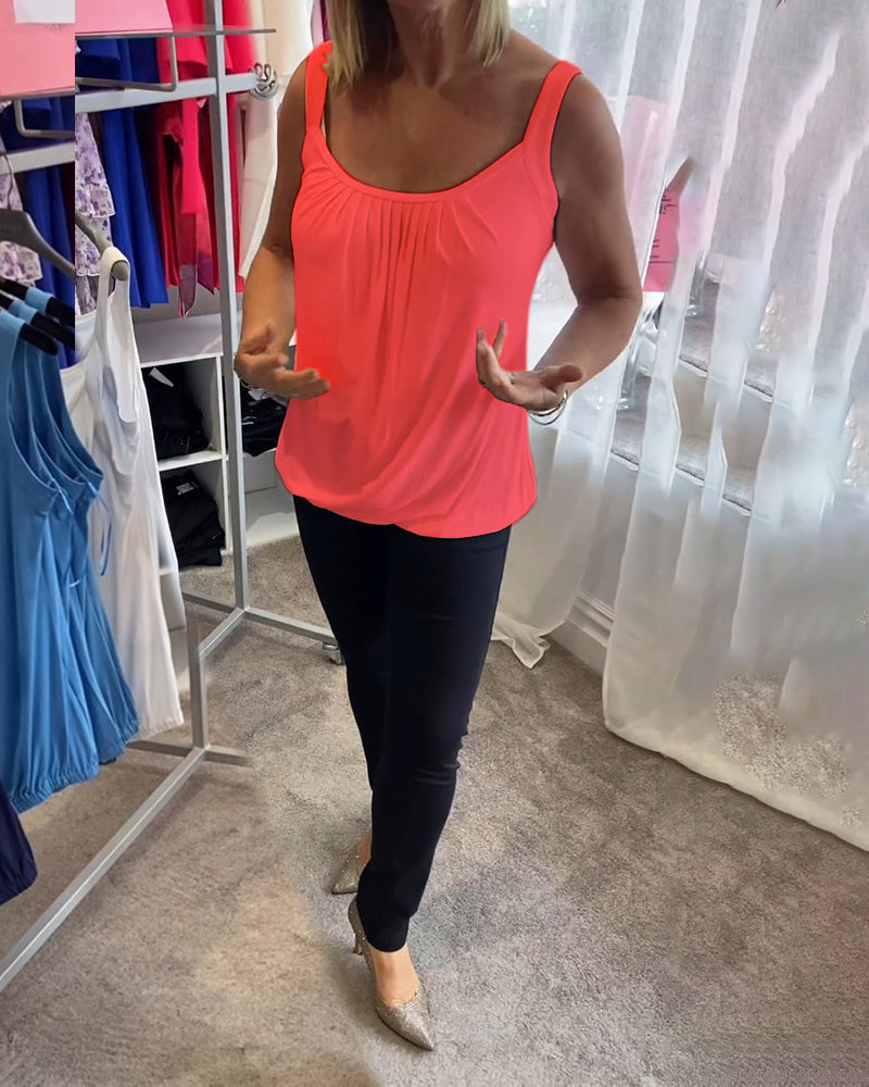 Hanner - Pleated Sleeveless Scoop Neck Tank Top