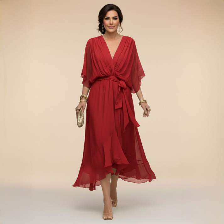 Harshani | Chiffon V Neck Midi Wrap Dress
