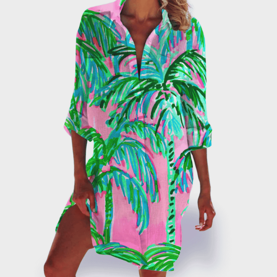 Lizonka | Beach Print Collared Shirt Dress